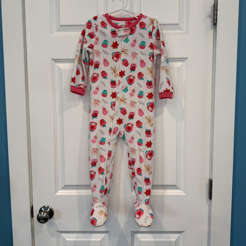 Carters Kids Size 3T Fleece Footed Pajamas Christmas Holiday Sweets Sleeper